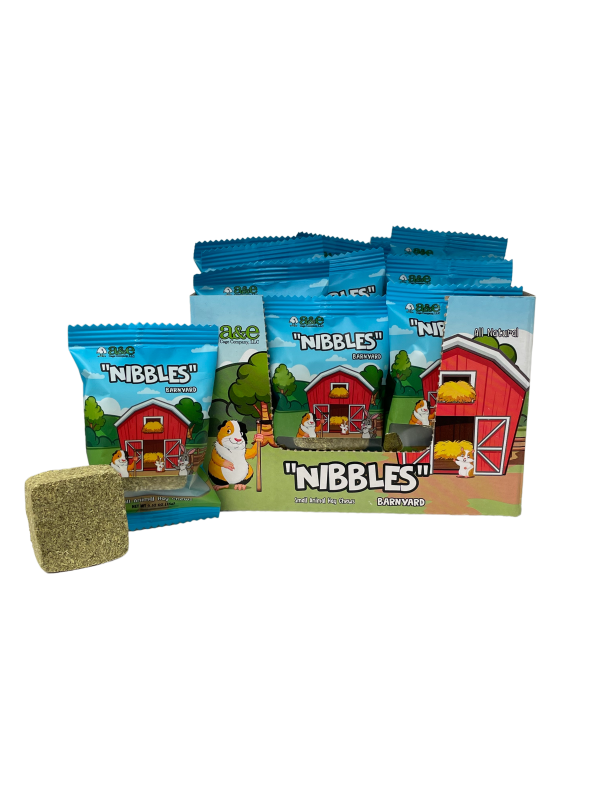 A and E Cages Barnyard Nibbles Hay Chew Small Animal Bites Round 32pc Display Online Sale